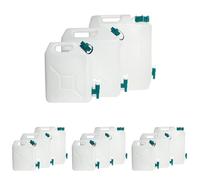 EDA - Bidon à Eau 5 L - Jerrican Extra Fort avec Bouchon Simple et Robinet - Certifié Contact Alimentaire - 23,5 x 11 x 30 cm - Naturel (Lot de 4)
