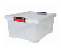 EDA - Boîte de rangement 30 L Clipstock - Avec couvercle - Poignées Soft Touch - Emboîtable et Superposable - Apte au contact alimentaire - 49,4 x 38,8 x H.23 cm - Transparent