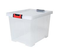 EDA - Boîte de rangement 45 L Clipstock - Avec couvercle - Poignées Soft Touch - Emboîtable et Superposable - Apte au contact alimentaire - 49,4 x 38,8 x H.35,8 cm - Transparent