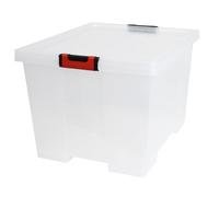 EDA - Boîte de rangement 75 L Clipstock - Avec couvercle - Poignées Soft Touch - Emboîtable et Superposable - Apte au contact alimentaire - 49,4 x 38,8 x H.35,8 cm - Transparent