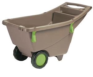 EDA - Brouette de Jardin - Grande Contenance de 140 L - Poignée Confortable - Vide-Poche et Porte-Outils - Taupe et Vert