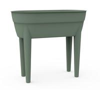 EDA - Jardinière Haute Osaka - 48 L - Zone Rétention d'eau - Pieds avec Bouchon Evacuation - Barre Métallique de Renfort - 77,1 x 37,6 x H. 68 cm - Vert Laurier
