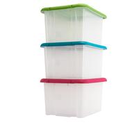 EDA - Lot de 3 Boîtes de rangement 55 L Funny Box - Avec couvercles - Emboîtables et Superposables - 67,5 x 44 x H.31 cm - Transparent