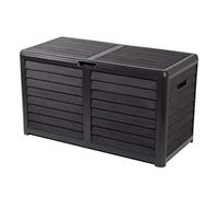 Coffre de jardin en Plastique - EDA - BAYA - 420 L - Décor imitation bois - 117,3 x 54,8 x H. 65,3 cm - Gris anthracite