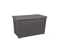 EDA – Coffre de jardin Baya 250 L, décor bois, Anti-UV, couvercle clipsable, Gris anthracite