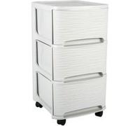 Eda plastique tour de rangement - 3 tiroirs 14 l decor stone avec roulettes - blanc ceruse - 32 x 37 x 61 cm Blanc G