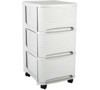 EDA Tour de rangement plastique STONE moderne 3 tiroirs 14 L avec roulettes – Blanc