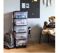 EDA PLASTIQUE Tour de rangement - 5 Tiroirs avec roulettes - Noir et naturel - 32 x 37 x 97 cm