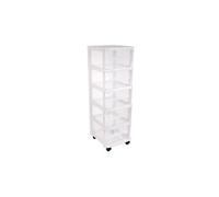 eda plastique tour de rangement city avec roulettes - 5 tiroirs - 32 x 37 x 97 cm - blanc transparent Blanc