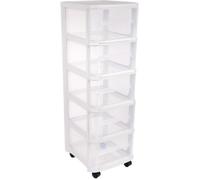 EDA PLASTIQUE Tour de rangement City avec roulettes - 5 Tiroirs - 32 x 37 x 97 cm - Blanc transparent