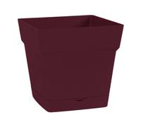 EDA-Pot carré en polypropylène rouge Bourgogne avec soucoupe clipsée Eda Toscane 3 L - 17,4 x 17,4 cm