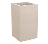 EDA - Pot Carré Haut Volcania'Up 36 L - Décor Imitation Pierre - Simple Paroi avec Colerette Trompe-l'oeil - Zone de Rétention d'eau pour Limiter l'Arrosage - 29,5 x 29,5 x 49,5 cm - Beige Calcaire