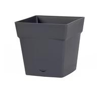 EDA Pot carré TOSCANE Gris anthracite 25 cm avec clipsée réserve d'eau Dim. 24,8 x 24,8 x 24,6 cm Volume 10,2 L