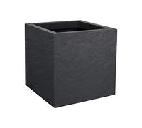 EDA - Pot Carré Volcania'Up 21 L - Décor Imitation Pierre - Simple Paroi avec Colerette Trompe-l'oeil - Zone de Rétention d'eau pour Limiter l'Arrosage - 29,5 x 29,5 x 29,5 cm - Gris Anthracite