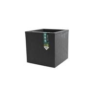 EDA - Pot Carré Volcania'Up 21 L - Décor Imitation Pierre - Simple Paroi avec Colerette Trompe-l'oeil - Zone de Rétention d'eau pour Limiter l'Arrosage - 29,5 x 29,5 x 29,5 cm - Gris Anthracite