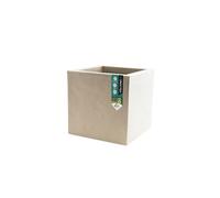 EDA - Pot Carré Volcania'Up 21 L - Décor Imitation Pierre - Simple Paroi avec Colerette Trompe-l'oeil - Zone de Rétention d'eau pour Limiter l'Arrosage - 29,5 x 29,5 x 29,5 cm - Beige Calcaire