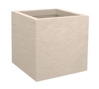 EDA - Pot Carré Volcania'Up 21 L - Décor Imitation Pierre - Simple Paroi - Zone de Rétention d'eau - 29,5 x 29,5 x 29,5 cm - Beige Calcaire