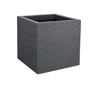 EDA - Pot Carré Volcania'Up 21 L - Décor Imitation Pierre - Simple Paroi - Zone de Rétention d'Eau - 29,5 x 29,5 x 29,5 cm - Gris anthracite