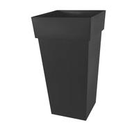 EDA - Pot de Fleur Carré Haut XXL Toscane - 98 L - Intérieur & Extérieur - Zone de rétention d'eau pour limiter l'Arrosage - Plastique Recyclé - 43,3 x 43,3 x H. 80 cm - Gris Anthracite