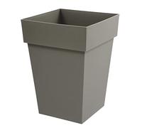 EDA - Pot de Fleur Carré Mi-Haut Toscane - 51 L - Intérieur & Extérieur - Zone de rétention d'eau pour limiter l'Arrosage - Plastique Recyclé - 39 x 39 x H. 53 cm - Taupe