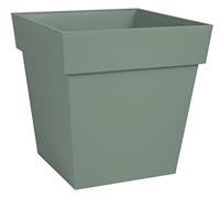 EDA - Pot de Fleur Carré Toscane 32 cm - 22 L - Intérieur & Extérieur - Zone de rétention d'eau pour Limiter l'Arrosage - Plastique Recyclé - 32 x 32 x H. 32 cm - Vert Laurier