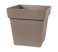 EDA Pot de fleur carré Toscane 32 cm – 22 L, intérieur/extérieur, zone rétention d'eau, taupe