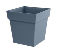 EDA - Pot de Fleur Carré Toscane 39 cm - 38 L - Intérieur & Extérieur - Zone de rétention d'eau pour Limiter l'Arrosage - Plastique Recyclé - 39 x 39 x H. 39 cm - Bleu Jean