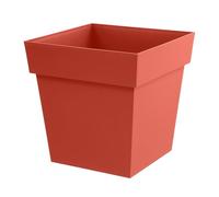 EDA - Pot de Fleur Carré Toscane 39 cm - 38 L - Intérieur & Extérieur - Zone de rétention d'eau pour Limiter l'Arrosage - Plastique Recyclé - 39 x 39 x H. 39 cm - Orange Terre Battue