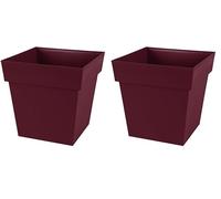 EDA - Pot de Fleur Carré Toscane 39 cm - Volume 38 L - 39 x 39 x H.39 cm - Rouge Bourgogne (Lot de 2)