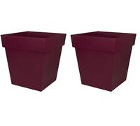 EDA - Pot de Fleur Carré Toscane 50 cm - Volume 87 L - 49,5 x 49,5 x H.52,5 cm - Rouge Bourgogne (Lot de 2)