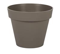 EDA - Pot de Fleur Rond Toscane Ø 20 cm - 3 L - Intérieur & Extérieur - Zone de rétention d'eau pour Limiter l'Arrosage - Plastique Recyclé - Ø 20 x H.17 cm - Taupe