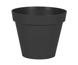 EDA - Pot de Fleur Rond Toscane Ø 25 cm - 6 L - Intérieur & Extérieur - Zone de rétention d'eau pour limiter l'Arrosage - Plastique Recyclé - Ø 25 x H.21 cm - Gris Anthracite