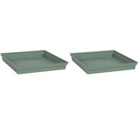 EDA - Soucoupe Carrée Toscane 26,7 cm - pour Pot de Fleur Carré Toscane 32 cm - 26,7 x 26,7 x H.3,8 cm - Vert Laurier (Lot de 2)