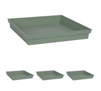 EDA - Soucoupe Carrée Toscane 32,6 cm - pour Pots de Fleur Carrés Toscane réf 13627-13628 - 13635 et 13639-32,6 x 32,6 x H.4,9 cm - Vert Laurier (Lot de 4)