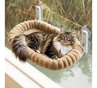 EDAGNY Elegant Hamac pour Chat Pliable - Hamac Chat Fenetre avec réversible et Lavable lit pour, lit de fenêtre avec 4 ventouses puissantes Supporte jusqu'à 18kg (Marron, L)