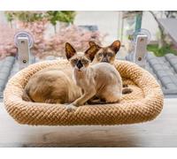 EDAGNY Hamac de fenêtre pliable souple pour chat - Perchoir de fenêtre en peluche avec housse double face, cadre en acier robuste pouvant supporter jusqu'à 18 kg, marron, M