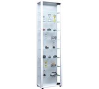 Edana Maxi Vitrine en verre, 1 porte vitrée, lumière LED, 8 Étagères en verre, blanc.