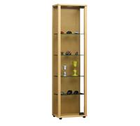 Edana Mini Vitrine en verre, 1 porte vitrée, lumière LED, 4 Étagères en verre, imitation hêtre.