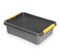 EDANTI Boîte de rangement avec couvercle à clips - Idéal pour atelier, transport, garage, bricolage, boîte de rangement, boîte de rangement, boîte en plastique gris (8,5 l)