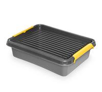 EDANTI Boîte de rangement avec couvercle et clips, organisateur idéal pour atelier, transport, garage, bricolage, boîte de tri, assortiment, boîte en plastique, gris (6 l)