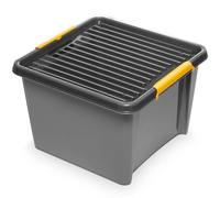 EDANTI Boîte de rangement avec couvercle et clips. Organisateur idéal pour l'atelier, le transport, le garage, le bricolage, boîte de tri, boîte d'assortiment en plastique Gris (25 l)