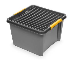 EDANTI Boîte de rangement avec couvercle et clips. Organisateur idéal pour l'atelier, le transport, le garage, le bricolage, boîte de tri, boîte d'assortiment en plastique Gris (25 l)