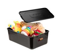 EDANTI Boîtes de rangement avec couvercle - Organiseur - En plastique - Noir - Empilable - 39 x 26 x 13,4 cm - 14 l
