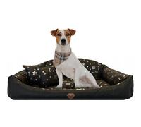 EDANTI Coussin pour chien - Modèle Shell - Canapé imperméable - Pour petits, moyens et grands chiens - Marron avec os dorés - 75 x 65 cm