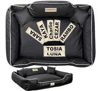 EDANTI Lit pour chien, coussin personnalisé antidérapant amovible, canapé pour chien, canapé pour chien, canapé pour chien, canapé avec bords surélevés, cuir écologique, Kingdog, noir, 100 x 75 cm