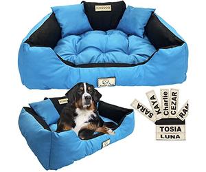 EDANTI Lit pour chien / Coussin pour chat / Panier pour chien personnalisé avec nom L - XL pour chiens grands, moyens et petits (100x75, Bleu)