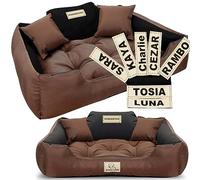 EDANTI Lit pour chien Coussin pour chien Lit pour chat Personnalisé Canapé pour chien avec nom L - XL pour grands, moyens et petits chiens (Marron, 115 x 95 cm)