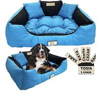 EDANTI Lit pour chien Coussin pour chien Lit pour chat Personnalisé Canapé pour chien avec nom L - XL pour grands, moyens et petits chiens (Bleu, 130x105 cm)