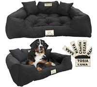 EDANTI Lit pour chien Coussin pour chien Lit pour chat Personnalisé Canapé pour chien avec nom L - XL pour grands, moyens et petits chiens (Noir, 55x45)