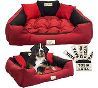EDANTI Lit pour chien Coussin pour chien Lit pour chat Personnalisé Canapé pour chien avec nom L - XL pour grands, moyens et petits chiens (100x75, Rouge)